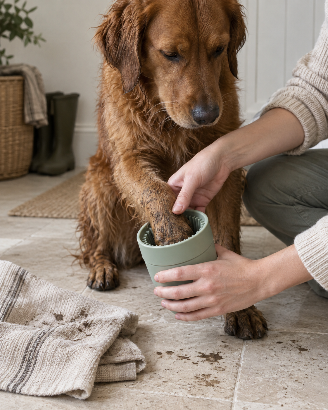 Hund som får tassen rengjord